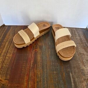 Reef Cushion Vista Hi Cream Tan Woven Platform Slide Sandals Womens 9 B-24 JHV